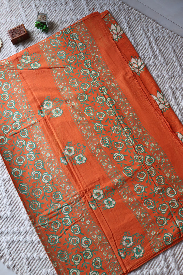 BAGRU HAND BLOCK PRINTED SOFT MULMUL COTTON SAREE- 069