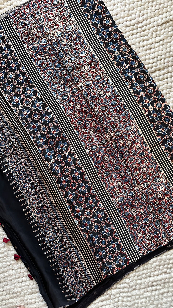 ROOH EXCLUSIVES- AJRAKH HAND BLOCK PRINTED PREMIUM MODAL SILK SAREE 20