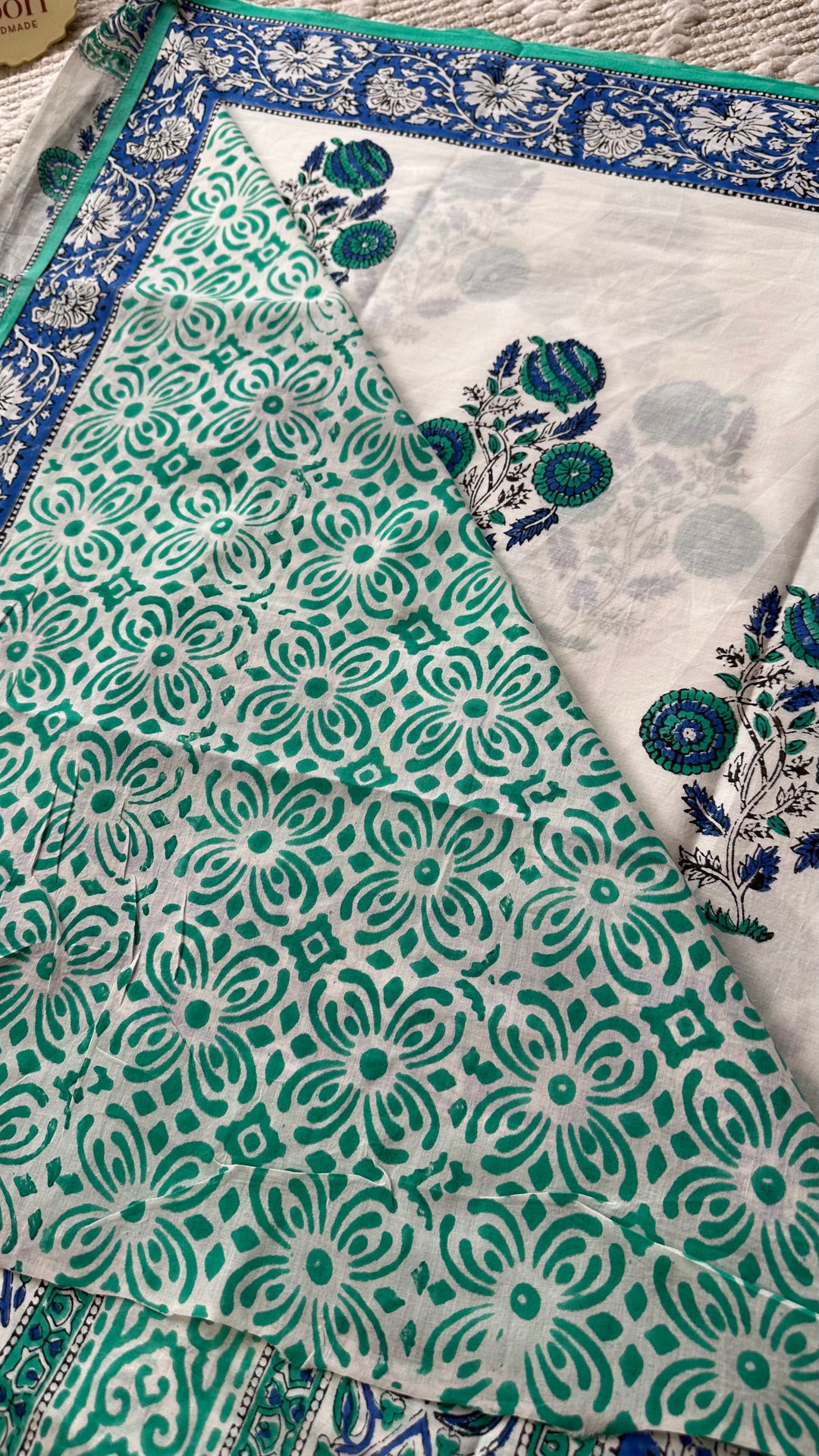 BAGRU HAND BLOCK PRINTED SOFT MULMUL COTTON SAREE- 065