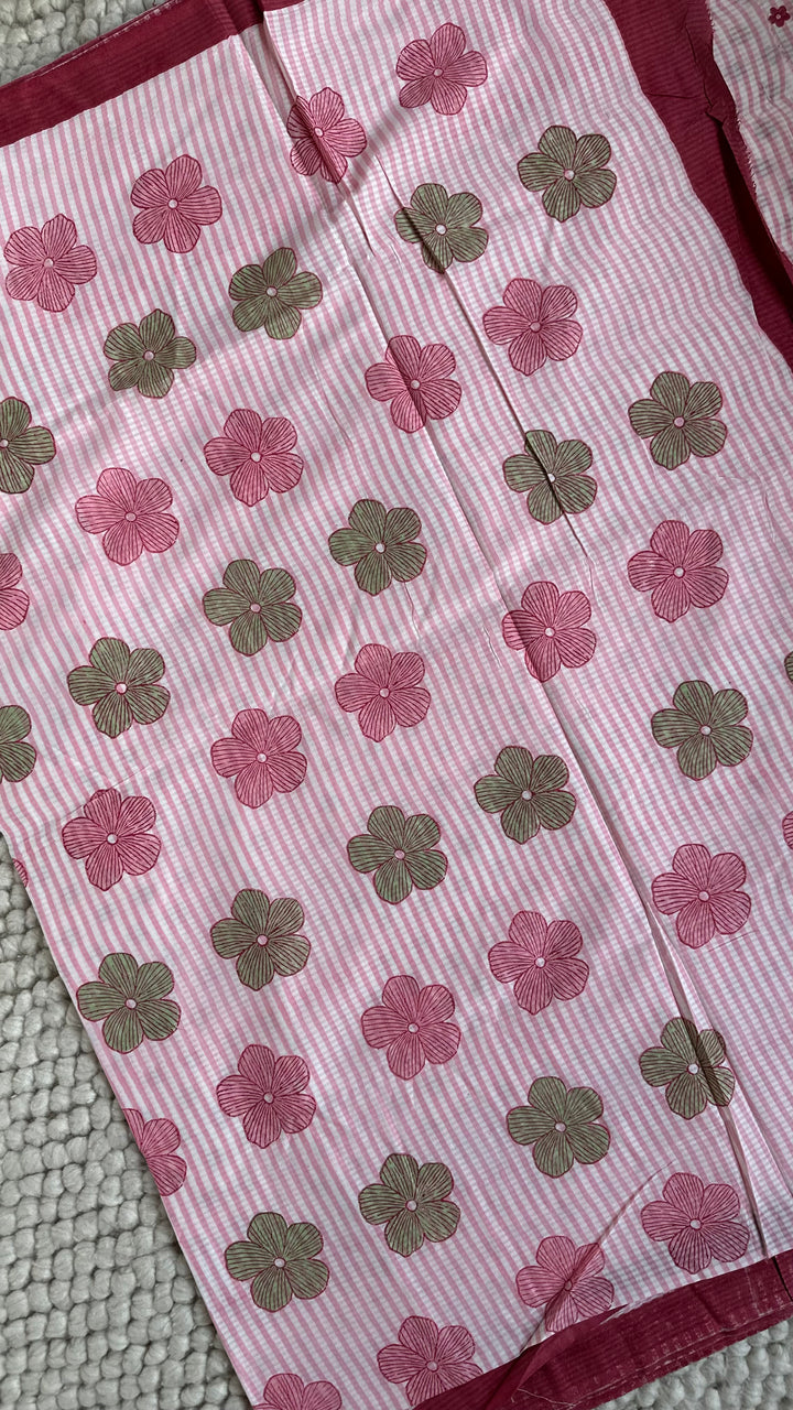 SANGANERI HAND BLOCK PRINTED SOFT COTTON SAREE- 023