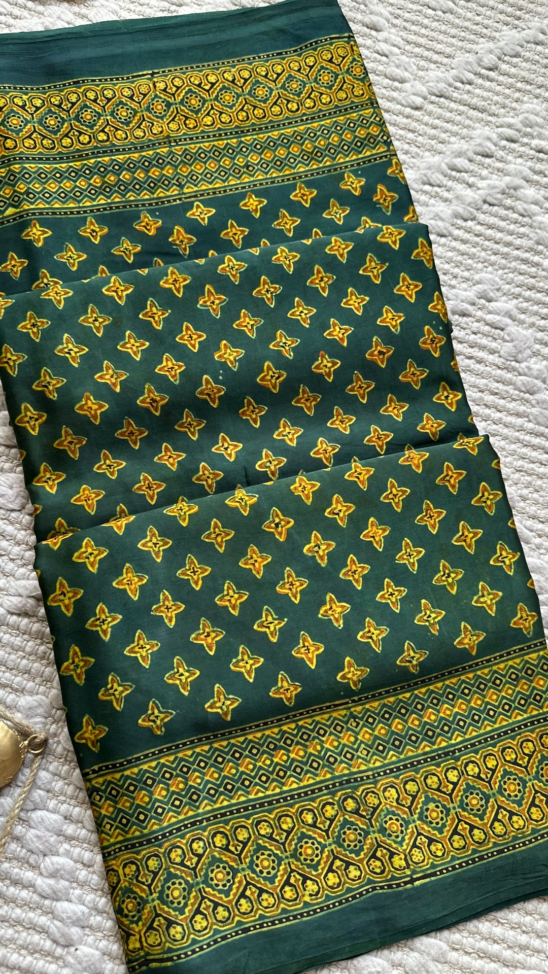 STARS IN THE FOREST - PREMIUM AJRAKH HAND BLOCK PRINTED MODAL SILK SAREE