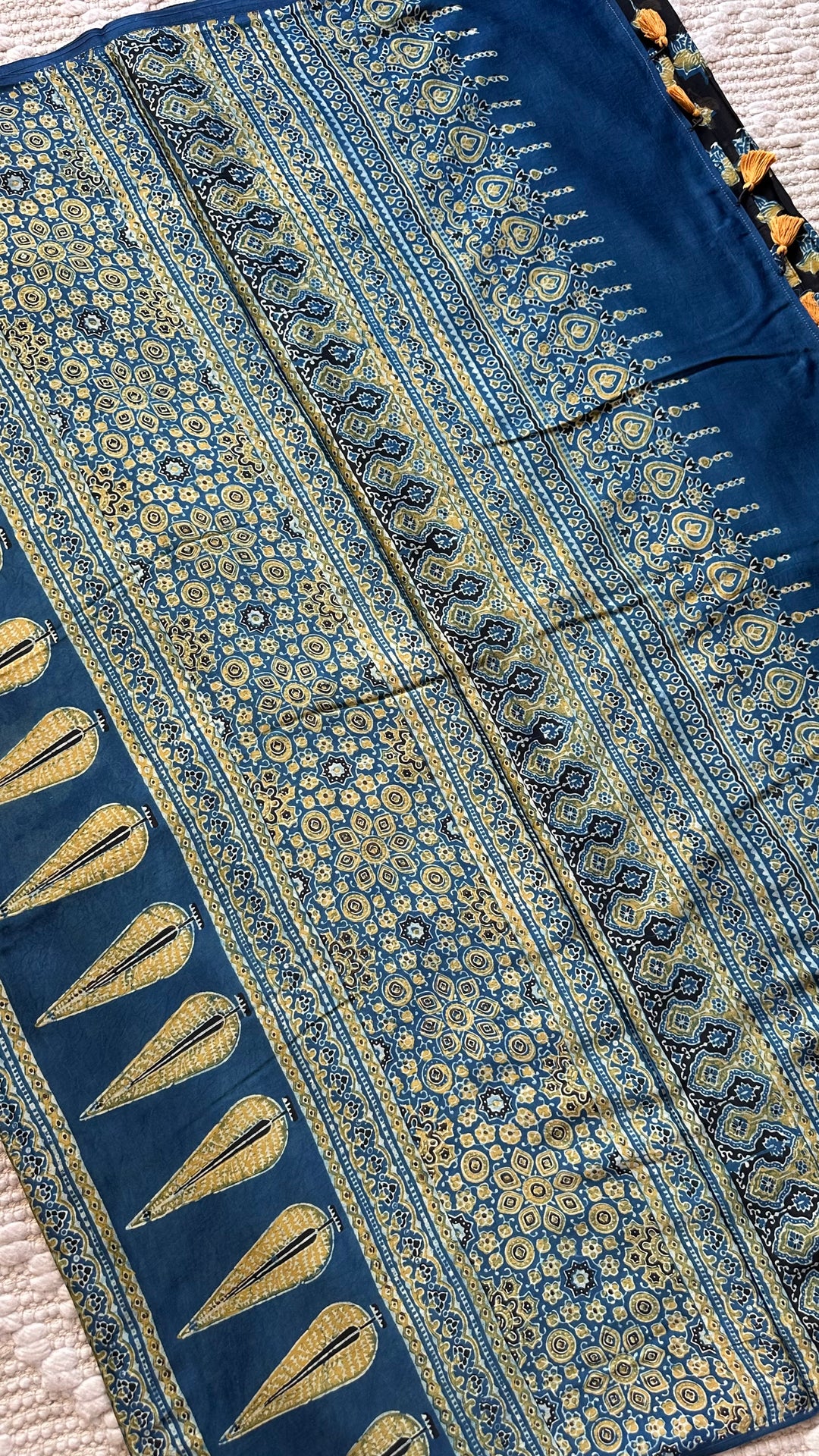 LOTUS BLOOMS 02 - SUPER PREMIUM & BUTTERY SOFT AJRAKH HAND BLOCK PRINTED MODAL SILK SAREE