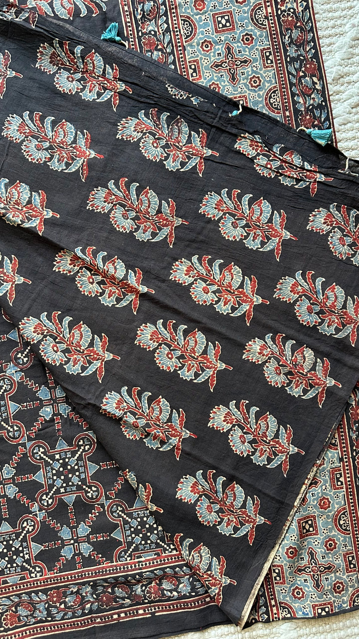 PREMIUM AJRAKH HAND BLOCK PRINTED PURE SOFT COTTON SAREE- 005