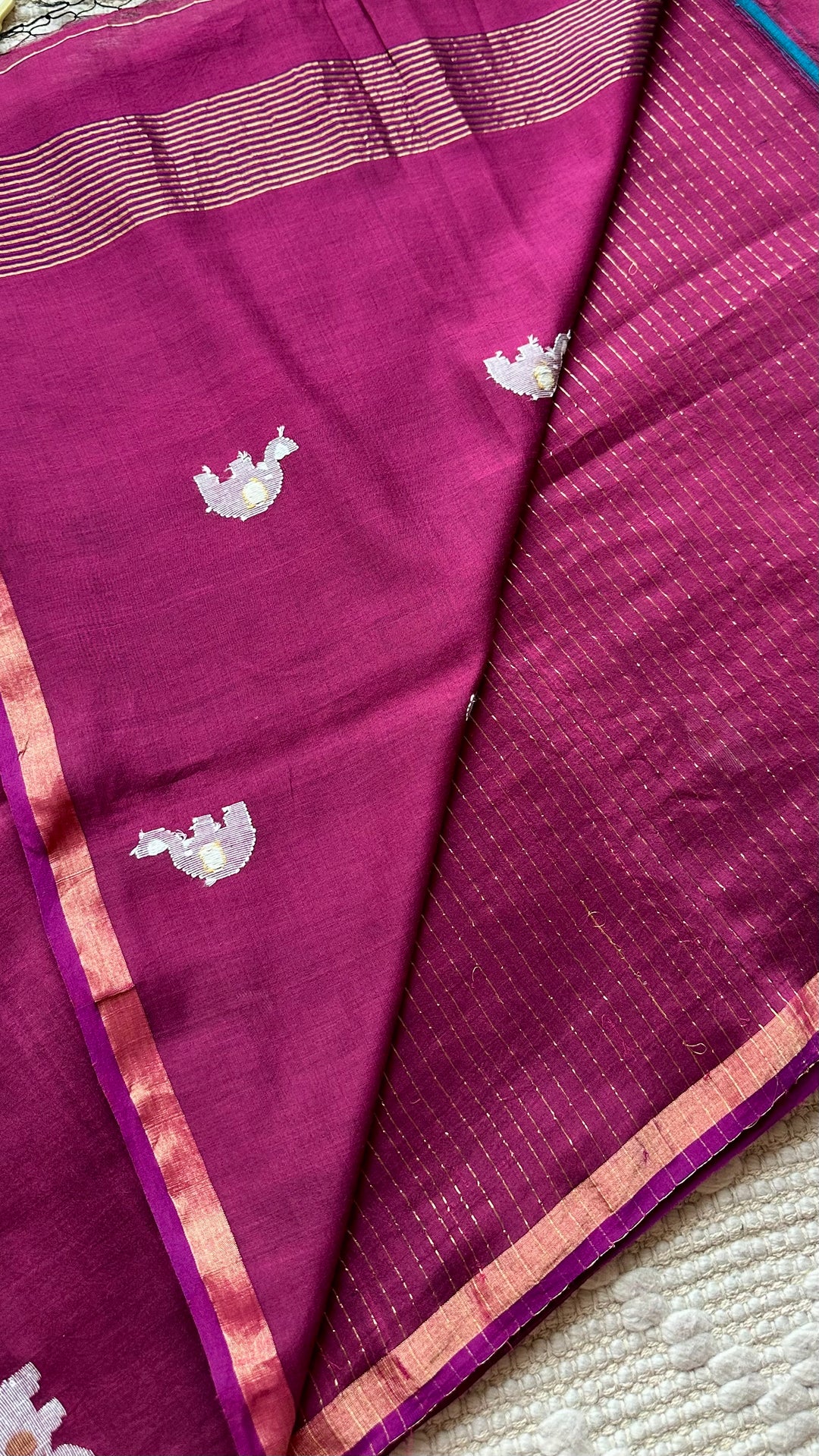 PREMIUM JAMDANI WEAVE HANDWOVEN PURE SILK BY PURE COTTON SAREE - ROYAL MAGENTA