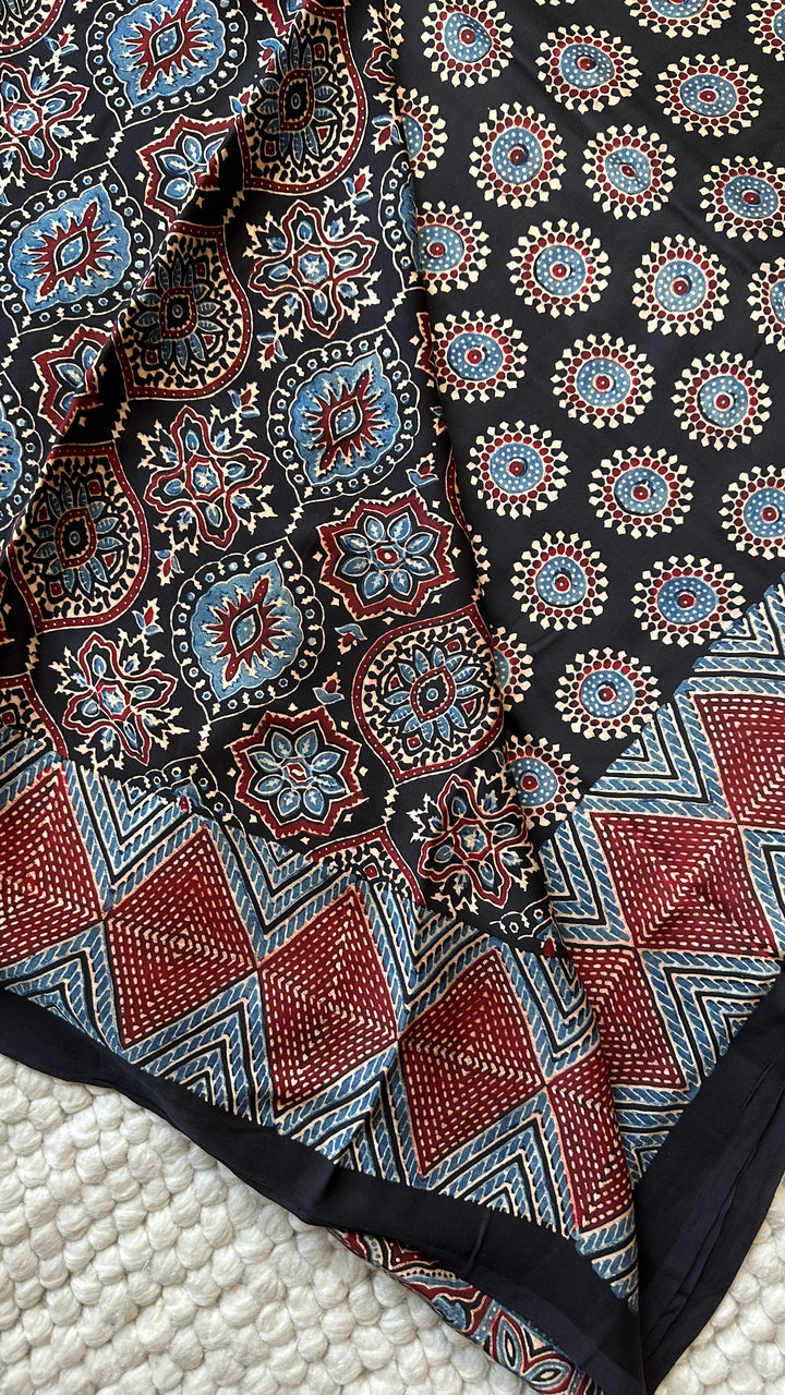 ROOH EXCLUSIVES- AJRAKH HAND BLOCK PRINTED PREMIUM MODAL SILK SAREE 19