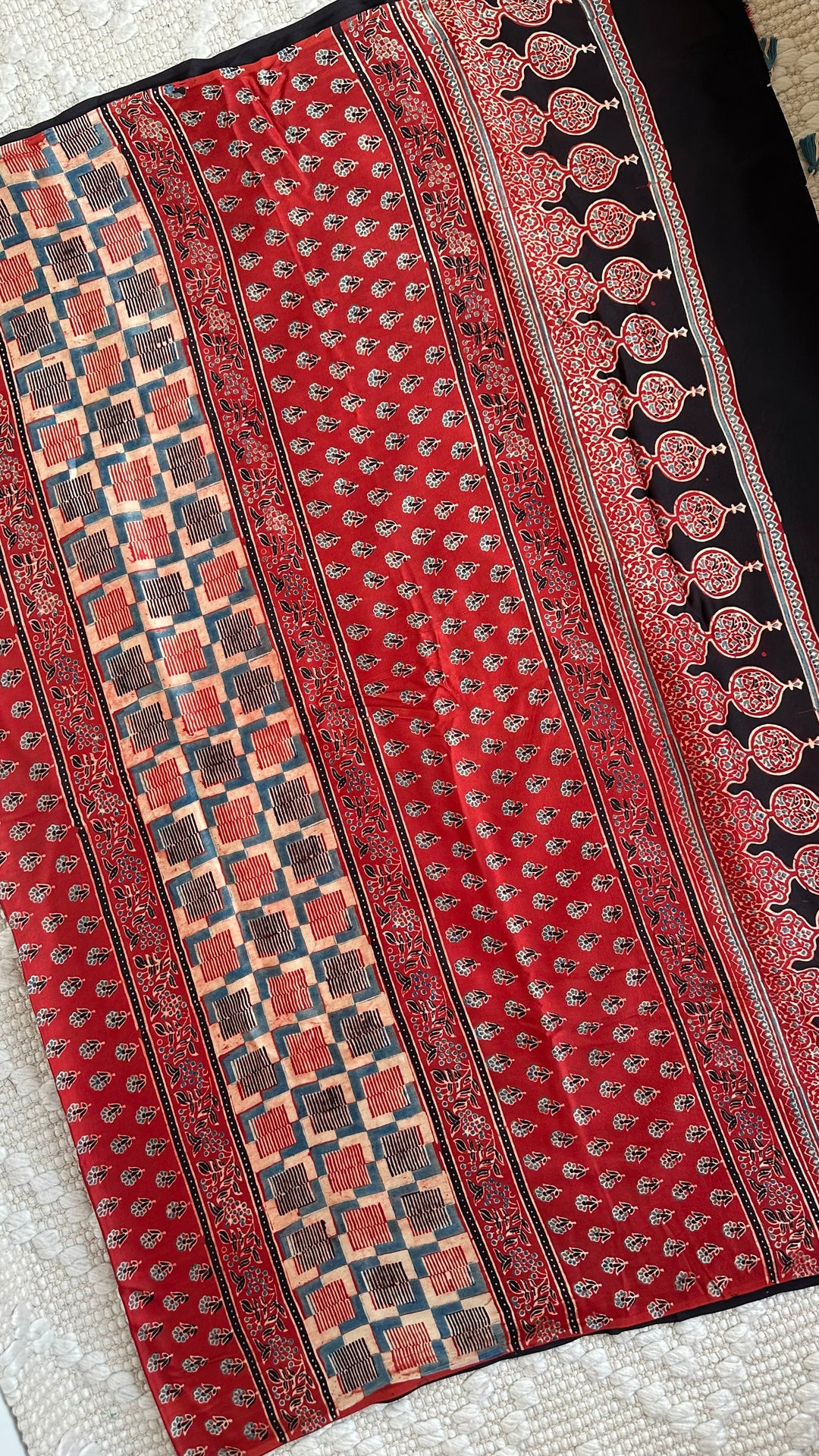RAAHINI - MADDER RED PREMIUM AJRAKH HAND BLOCK PRINTED MODAL SILK SAREE