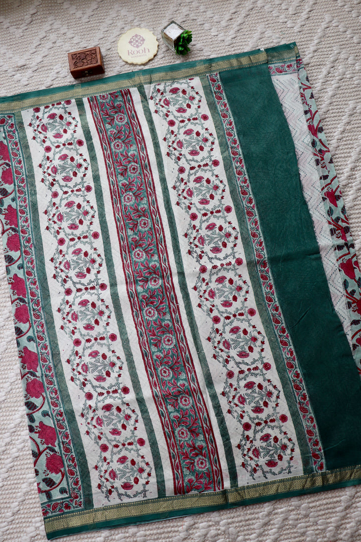 SANGANERI HAND BLOCK PRINTED SILK COTTON SAREE- 001