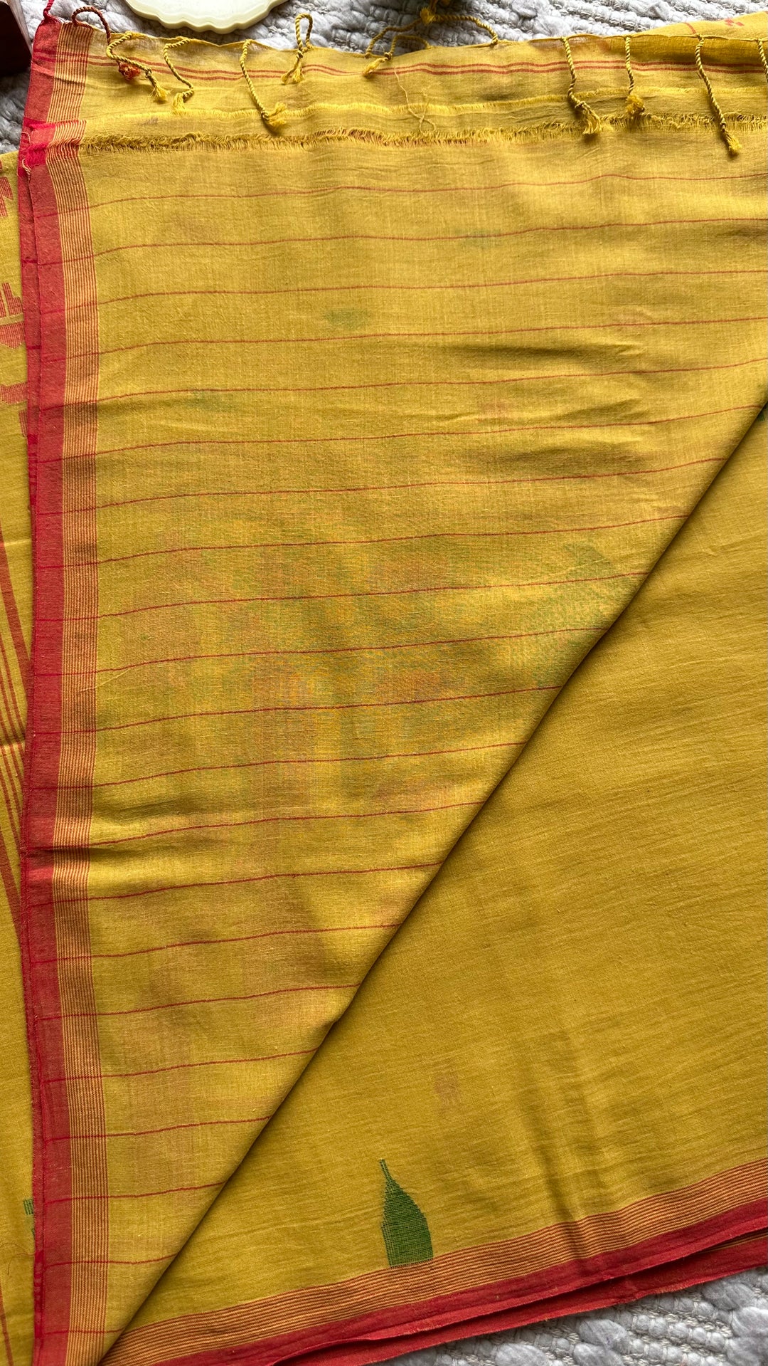 PREMIUM JAMDANI WEAVE HANDWOVEN AND HANDSPUN COTTON SAREE -  AMBER YELLOW