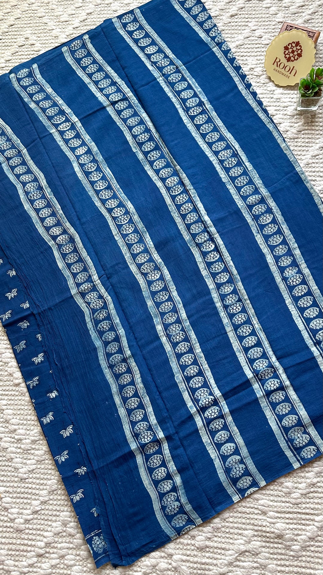 AKOLA INDIGO HAND BLOCK DABU PRINTED SOFT MULMUL COTTON SAREE- 006