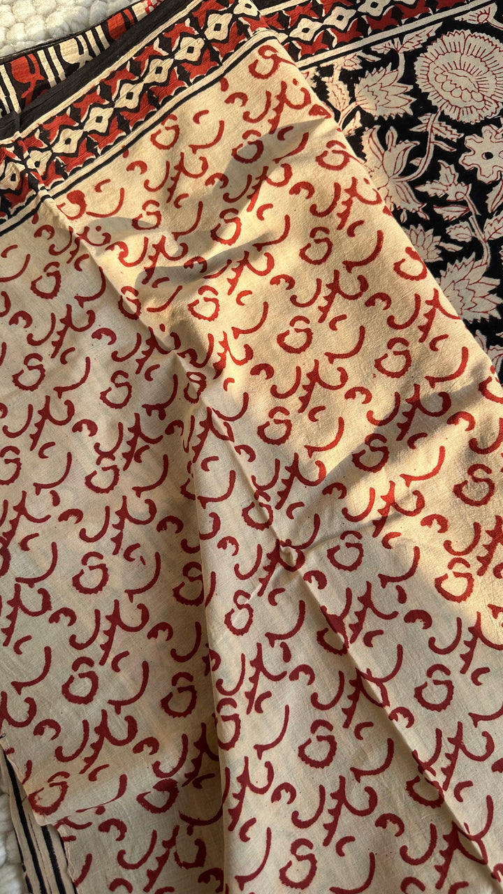 VANIKA - FLORAL BAGRU HAND BLOCK PRINTED SOFT MULMUL COTTON SAREE