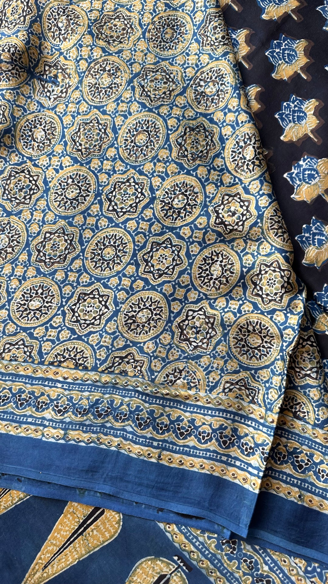 LOTUS BLOOMS 02 - SUPER PREMIUM & BUTTERY SOFT AJRAKH HAND BLOCK PRINTED MODAL SILK SAREE