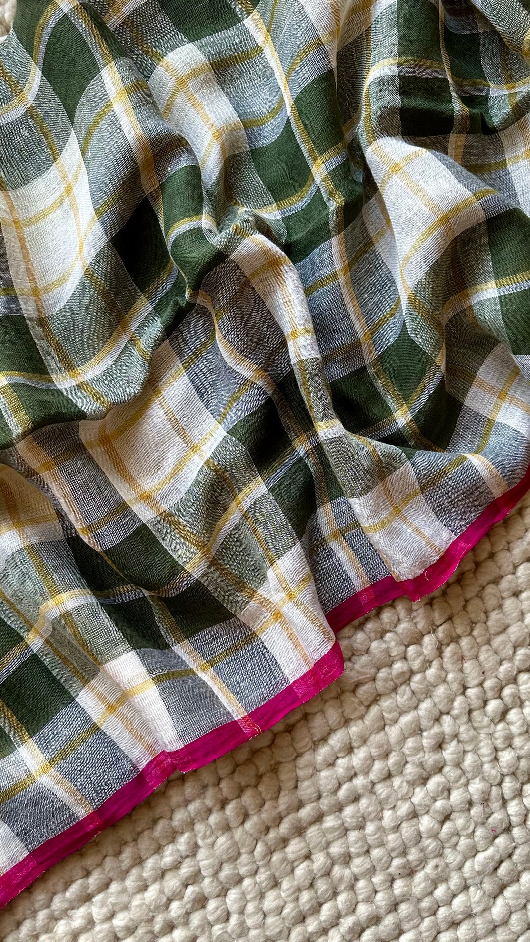 Multi Colour Checked Pure Handwoven Linen Saree - 006