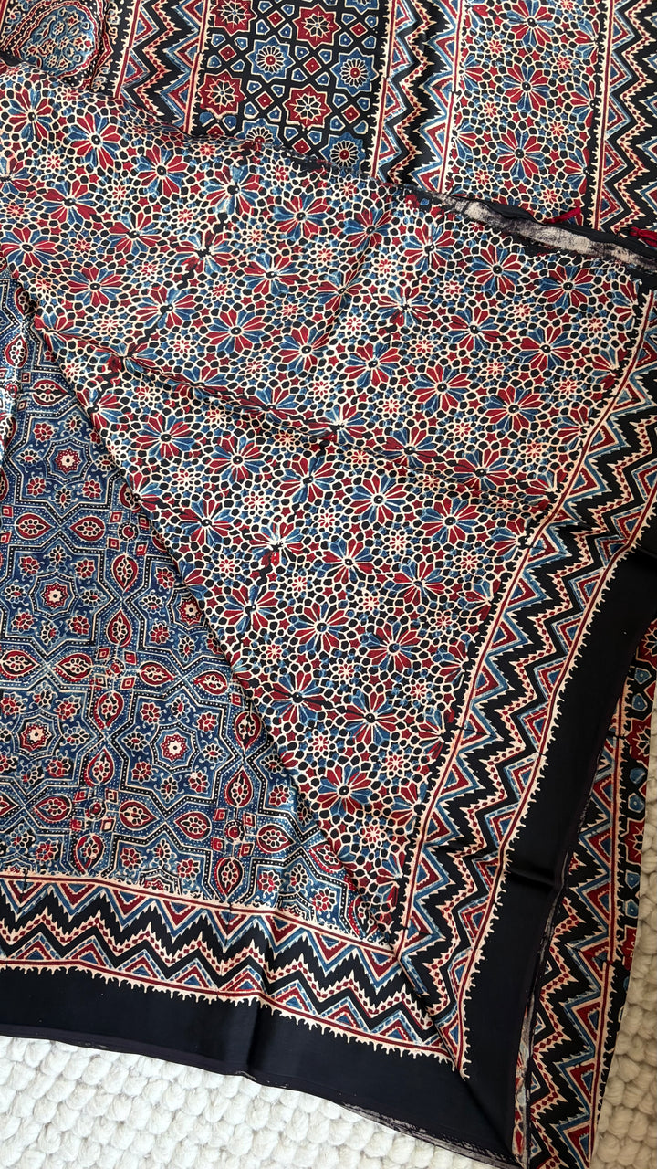 ROOH EXCLUSIVES- AJRAKH HAND BLOCK PRINTED PREMIUM MODAL SILK SAREE 09