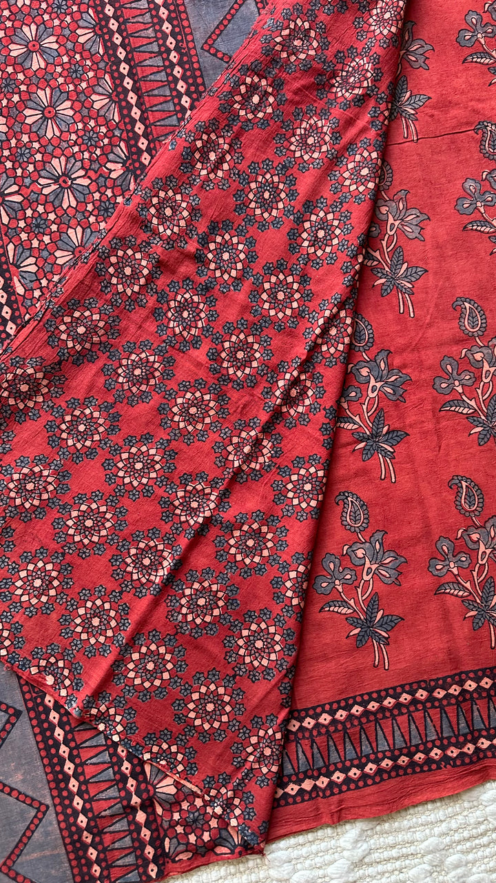 PREMIUM AJRAKH HAND BLOCK PRINTED PURE SOFT COTTON SAREE- 002