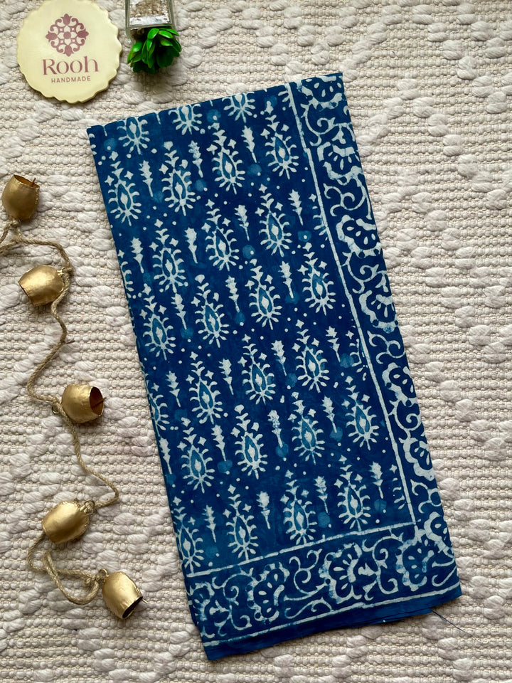 BAGRU HAND BLOCK PRINTED SOFT MULMUL COTTON SAREE- 099