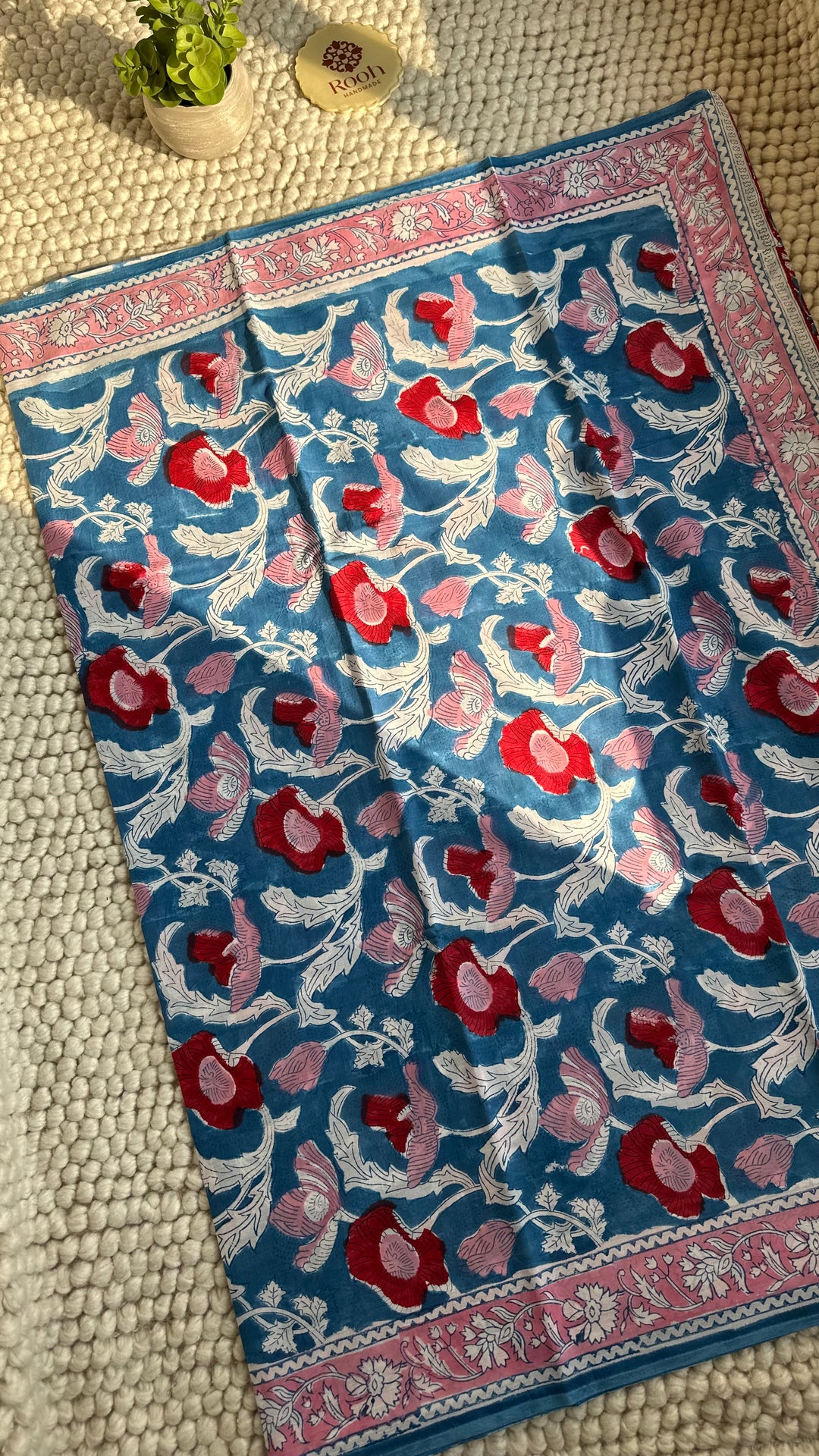 BAGRU HAND BLOCK PRINTED SOFT MULMUL COTTON SAREE- 120