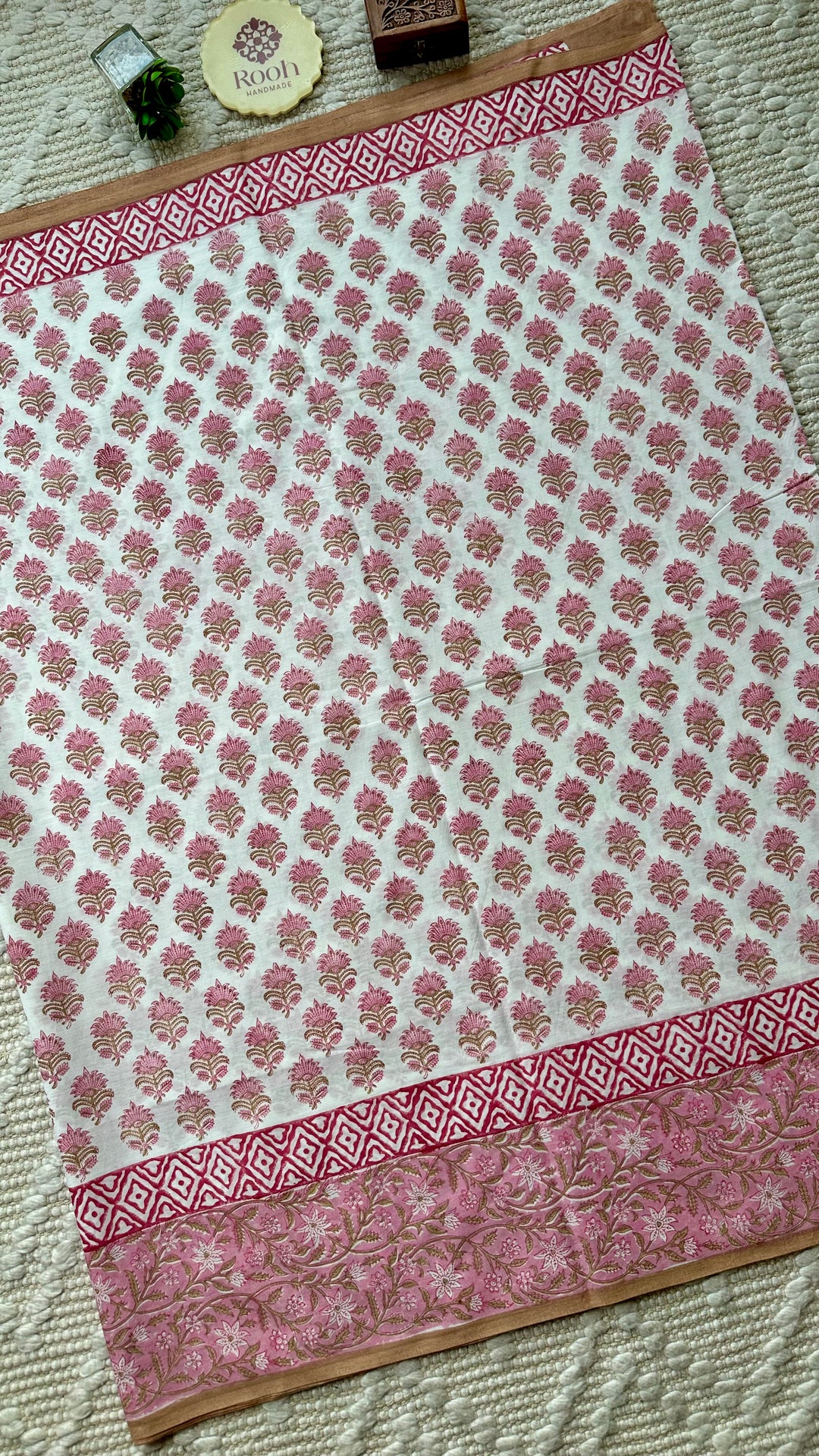 SANGANERI HAND BLOCK PRINTED SOFT MULMUL COTTON SAREE- 016