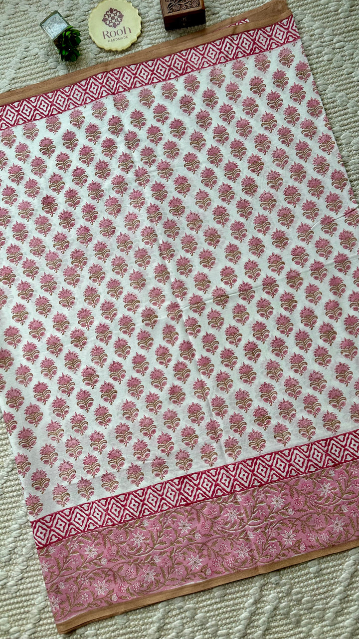 SANGANERI HAND BLOCK PRINTED SOFT MULMUL COTTON SAREE- 016