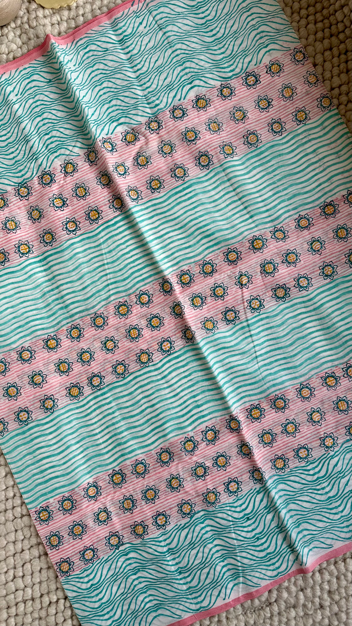 SANGANERI HAND BLOCK PRINTED SOFT COTTON SAREE- 029
