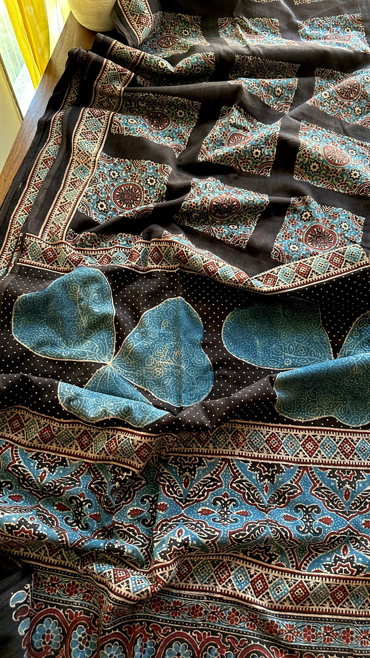 PREMIUM AJRAKH HAND BLOCK PRINTED PURE SOFT COTTON SAREE- 008