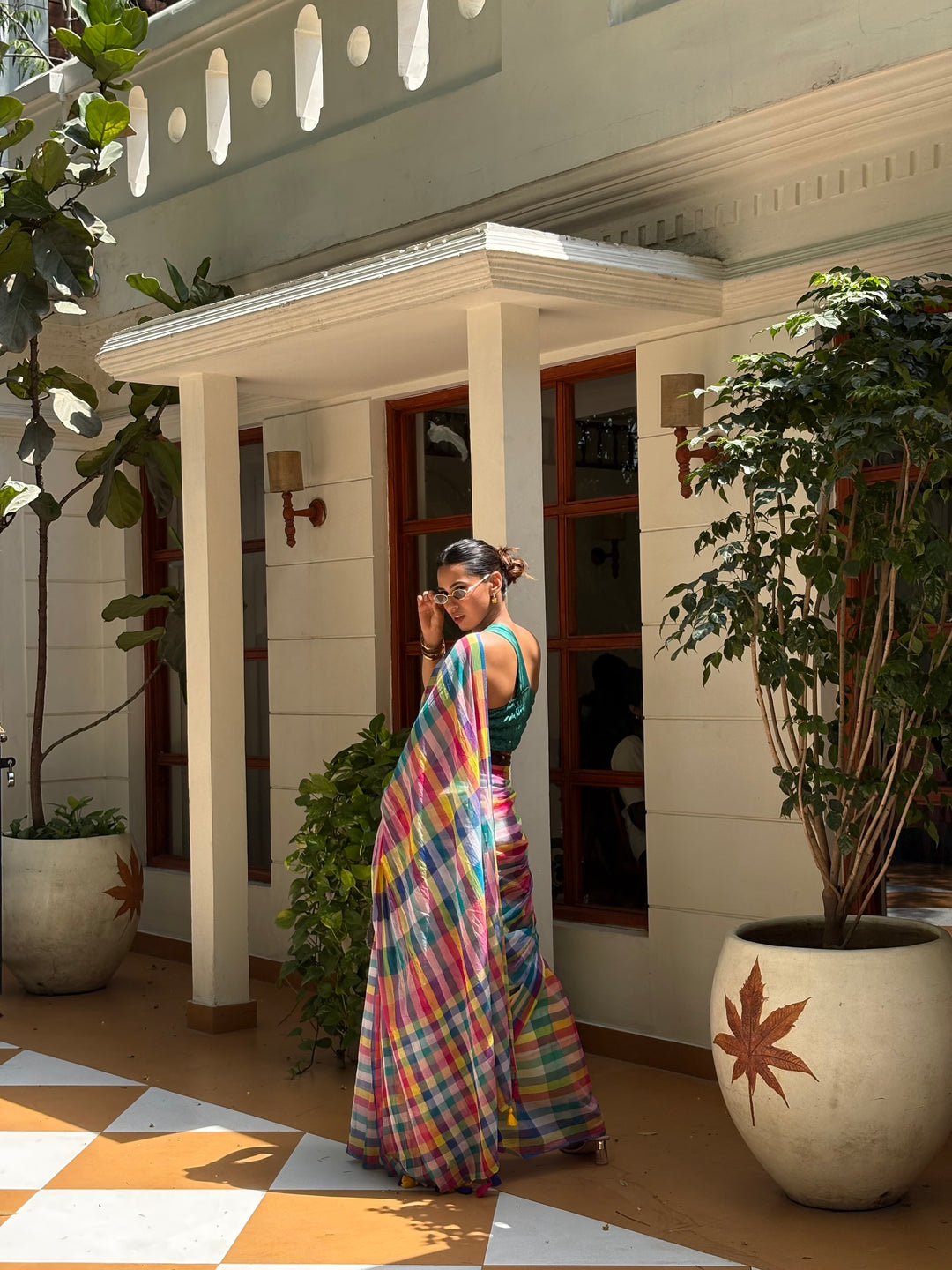 HANDWOVEN MULTICOLOUR CHECKERED MULMUL COTTON SAREE - 05 (DISPATCH TIME - 7 TO 10 DAYS)