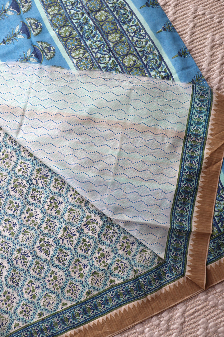 SANGANERI HAND BLOCK PRINTED SILK COTTON SAREE- 006