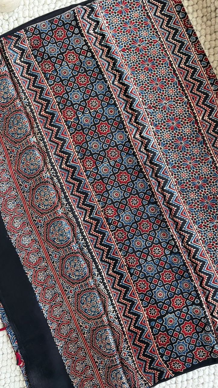ROOH EXCLUSIVES- AJRAKH HAND BLOCK PRINTED PREMIUM MODAL SILK SAREE 09