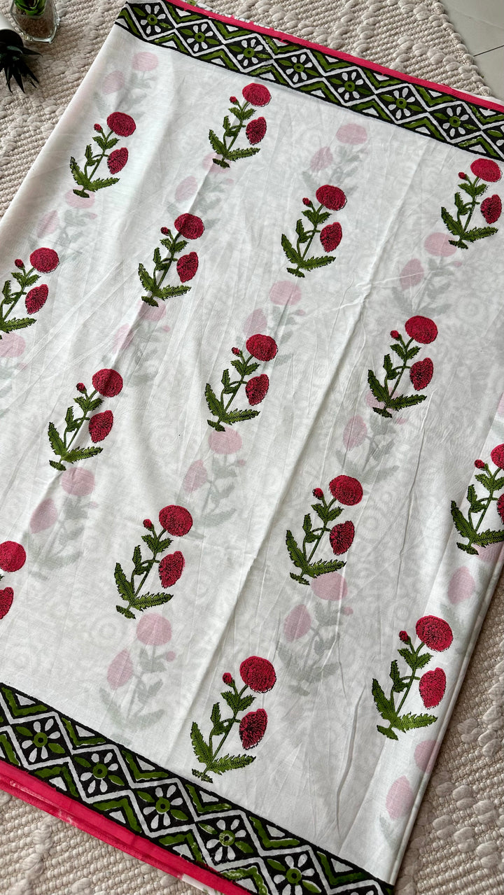 BAGRU HAND BLOCK PRINTED SOFT MULMUL COTTON SAREE- 066