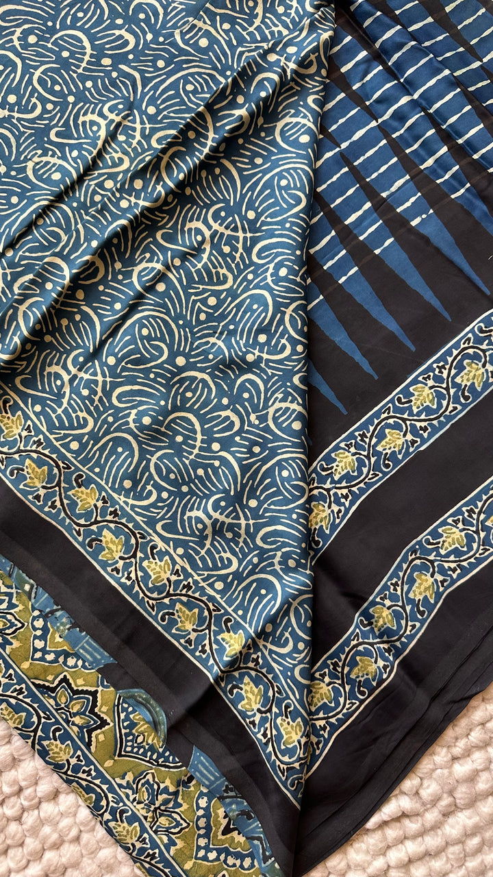 ROOH EXCLUSIVES- AJRAKH HAND BLOCK PRINTED PREMIUM MODAL SILK SAREE 14