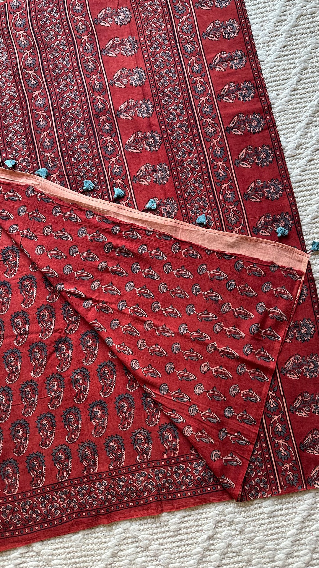PREMIUM AJRAKH HAND BLOCK PRINTED PURE SOFT COTTON SAREE- 003