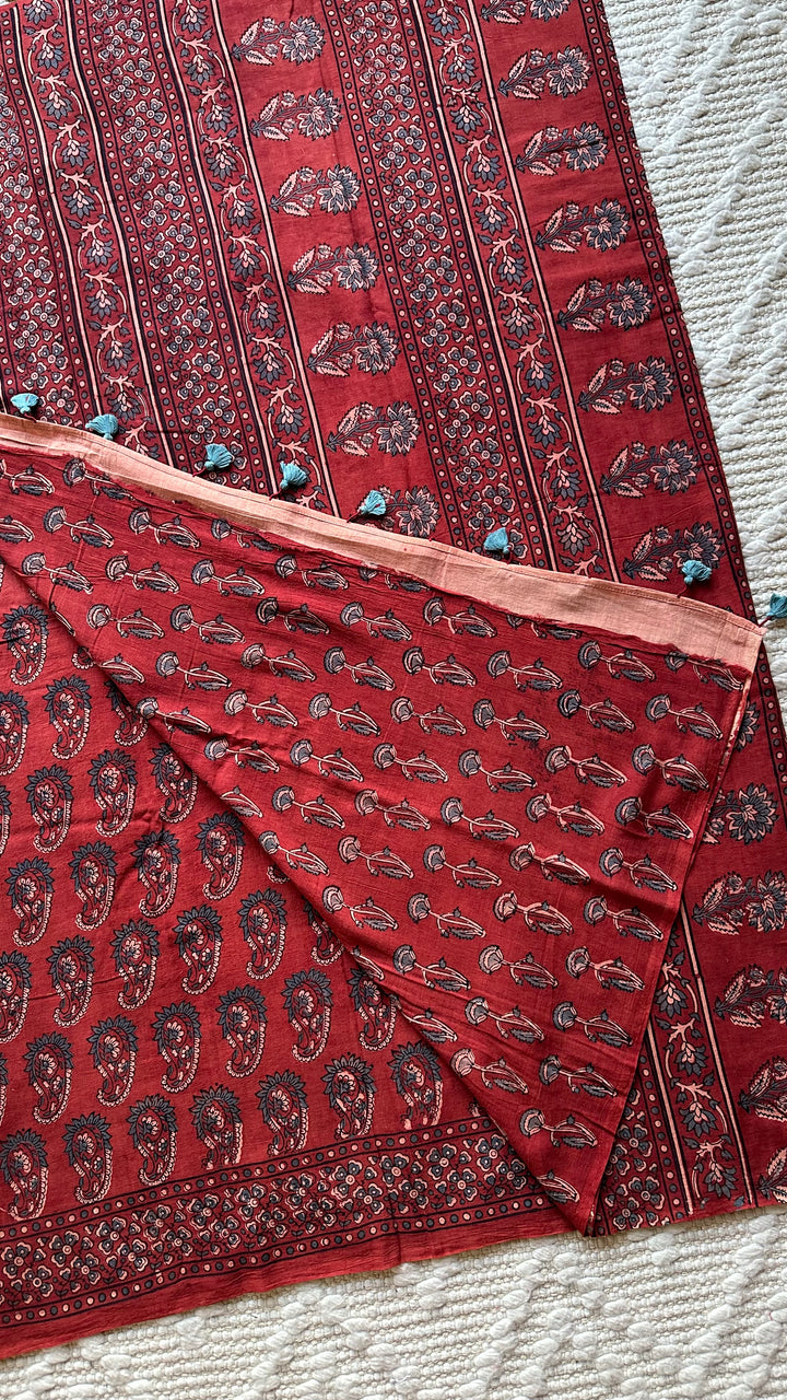 PREMIUM AJRAKH HAND BLOCK PRINTED PURE SOFT COTTON SAREE- 003