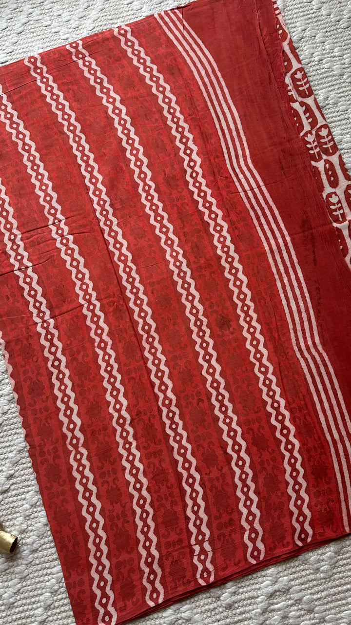 BAGRU HAND BLOCK PRINTED SOFT MULMUL COTTON SAREE- 093