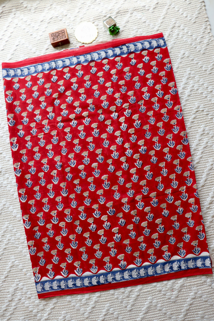 BAGRU HAND BLOCK PRINTED SOFT MULMUL COTTON SAREE- 079