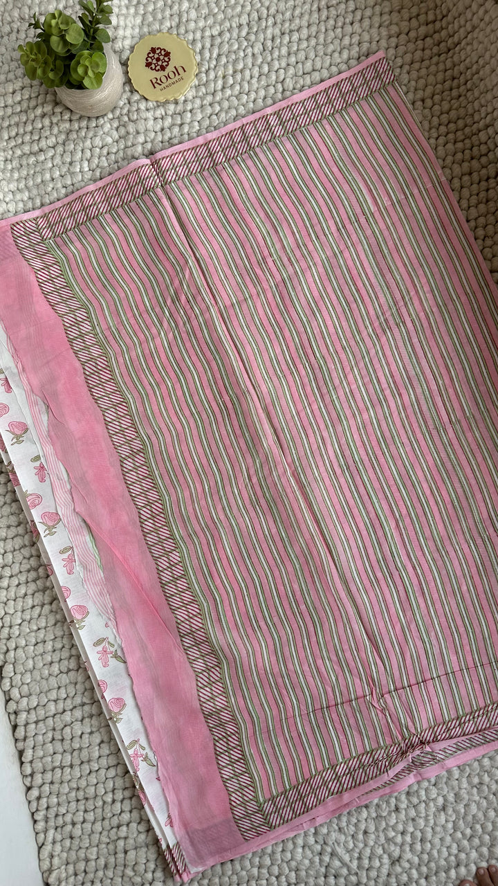 SANGANERI HAND BLOCK PRINTED SOFT COTTON SAREE- ENGLISH GARDEN
