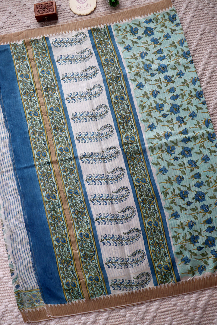SANGANERI HAND BLOCK PRINTED SILK COTTON SAREE- 004