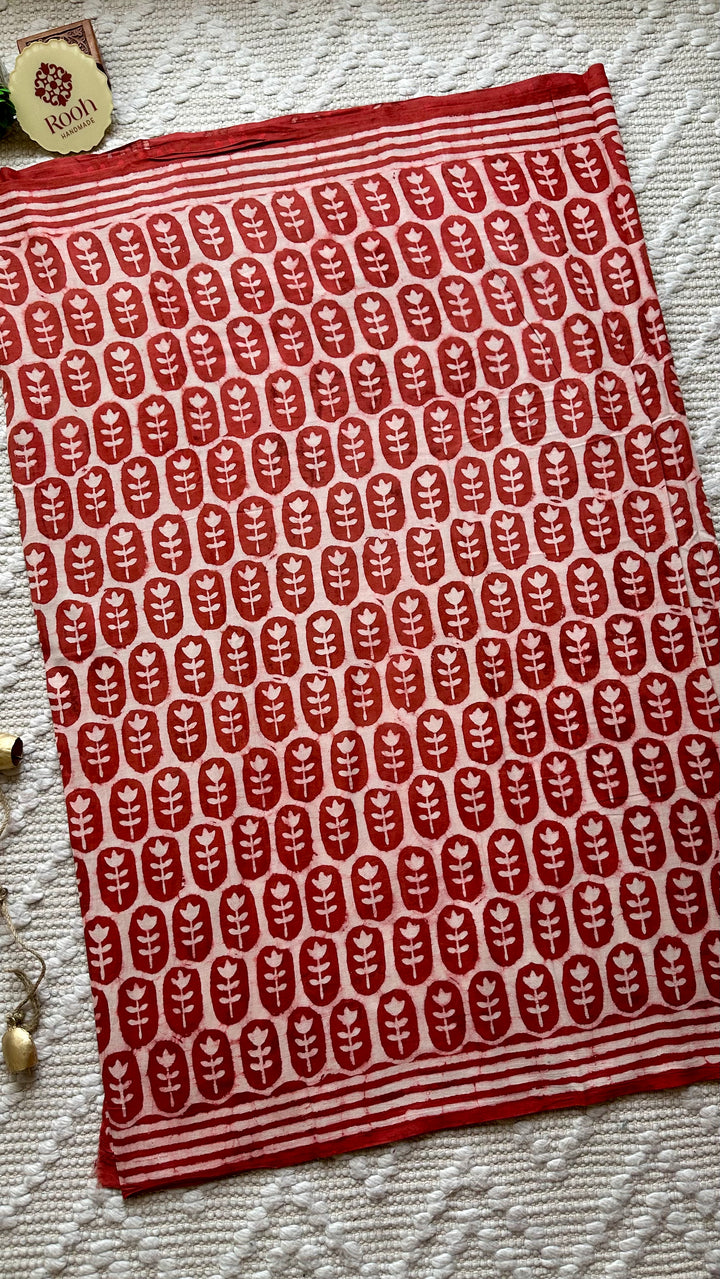 BAGRU HAND BLOCK PRINTED SOFT MULMUL COTTON SAREE- 093