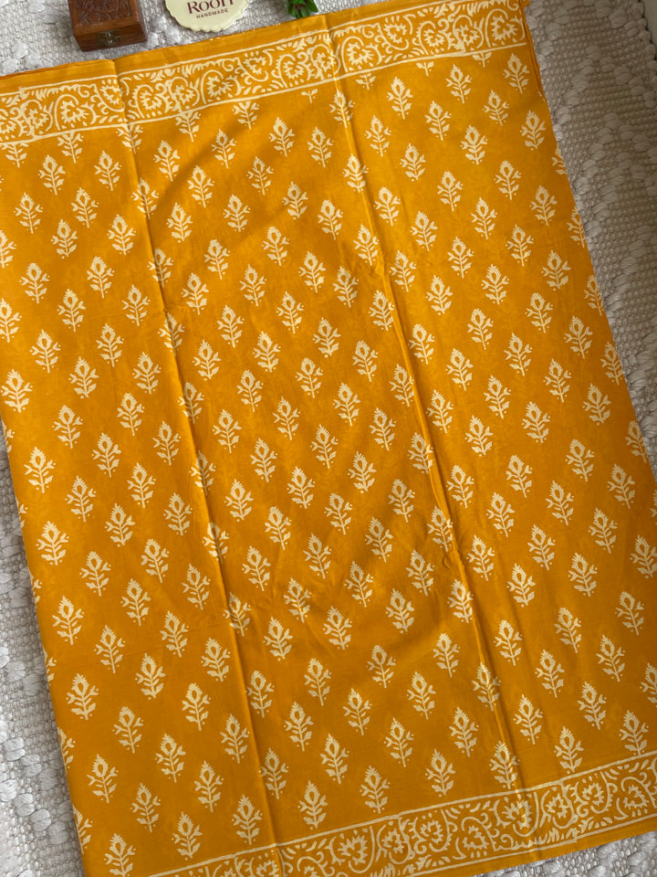 BAGRU HAND BLOCK PRINTED SOFT MULMUL COTTON SAREE- 047
