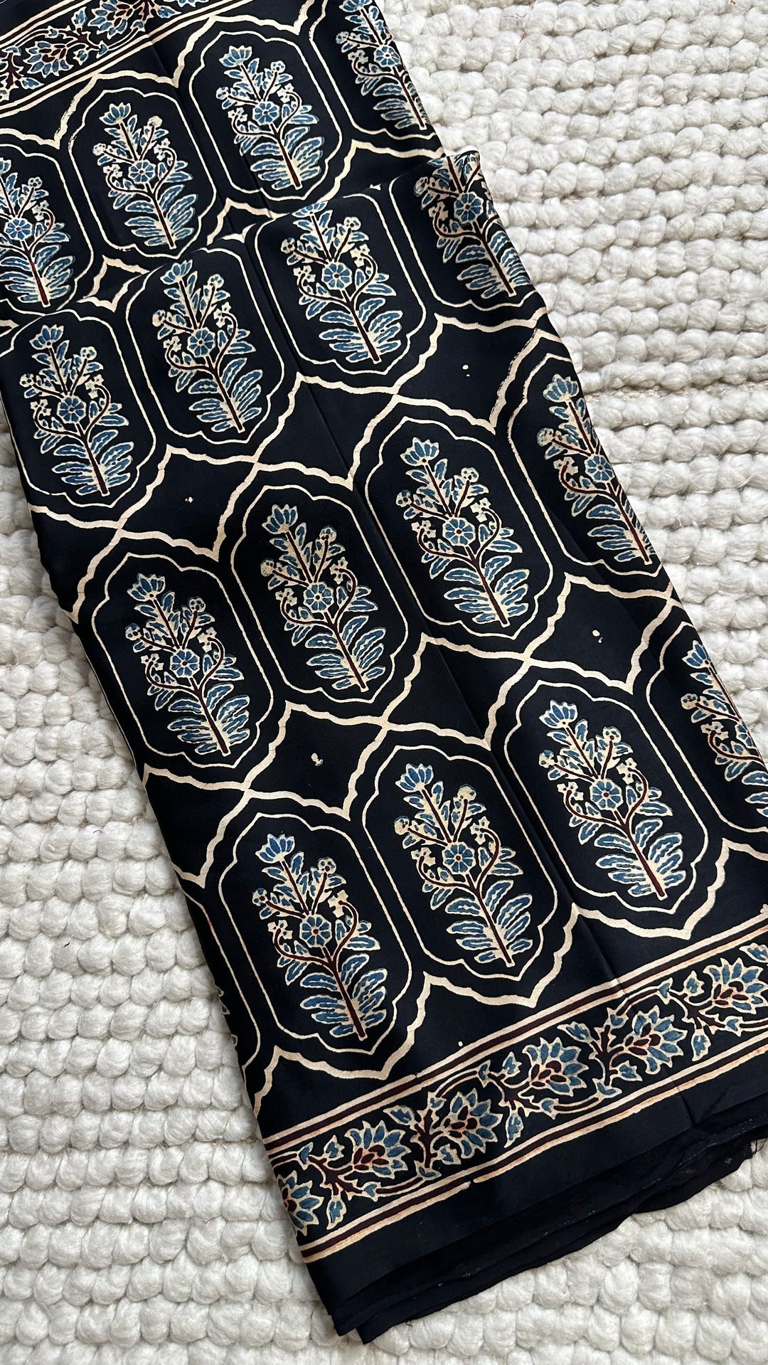 JHAROKHA- MIDNIGHT BLACK AJRAKH HAND BLOCK PRINTED PREMIUM MODAL SILK SAREE