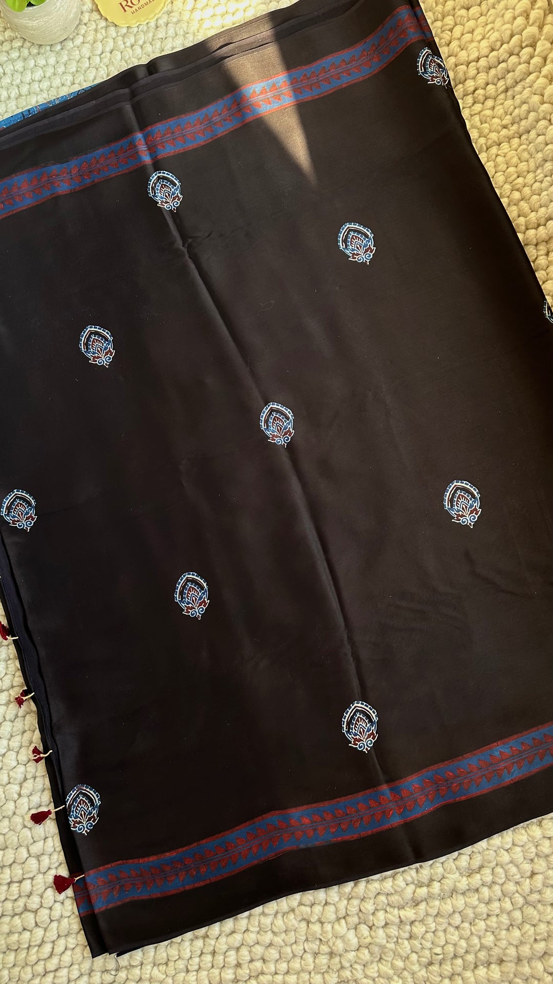 MIDNIGHT BLACK CHARMS  - AJRAKH HAND BLOCK PRINTED PREMIUM MODAL SILK SAREE