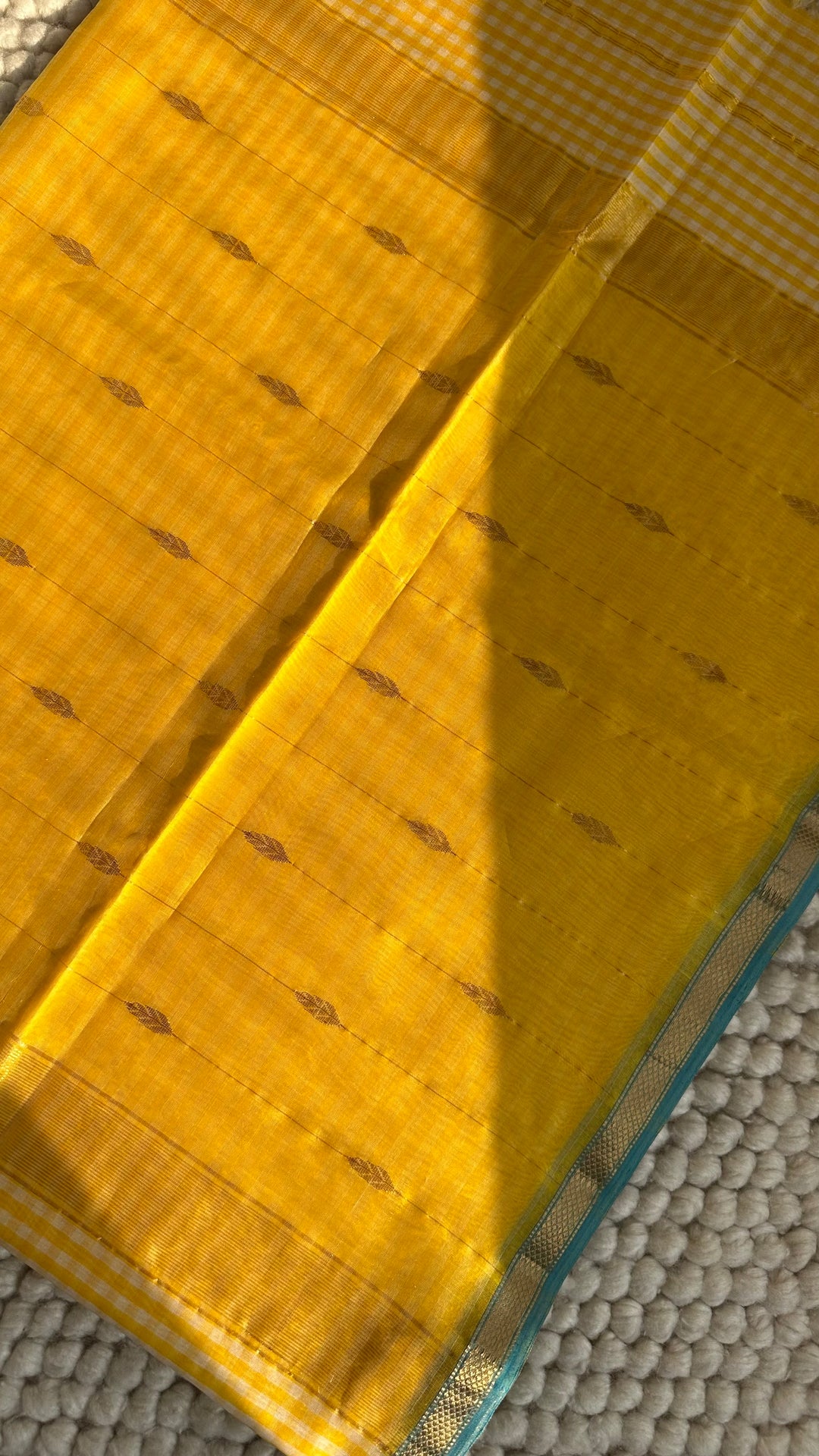 SUNSHINE YELLOW CHECKS - PREMIUM HANDWOVEN MAHESHWARI SILK BY COTTON SAREE (DISPATCH TIME IS 15-20 DAYS)
