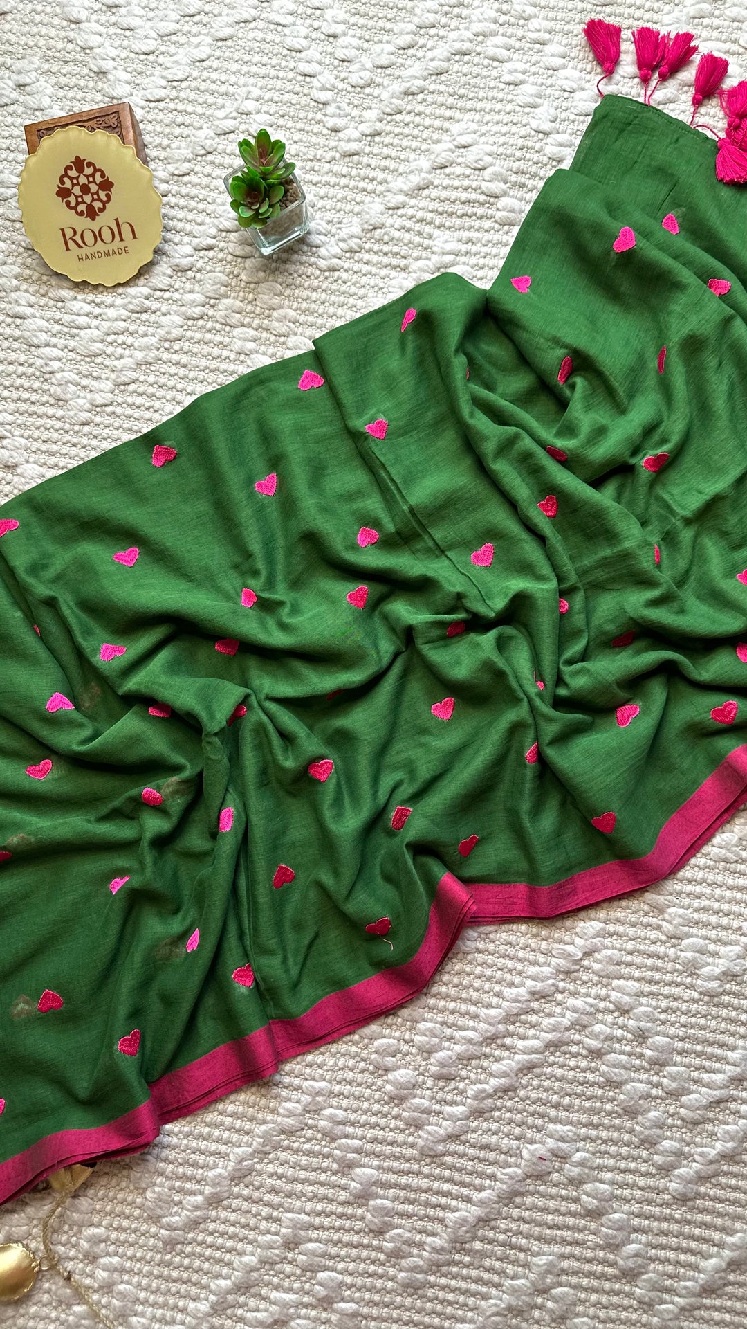DIL - FOREST GREEN & PINK SUPER SOFT MUL COTTON SAREE