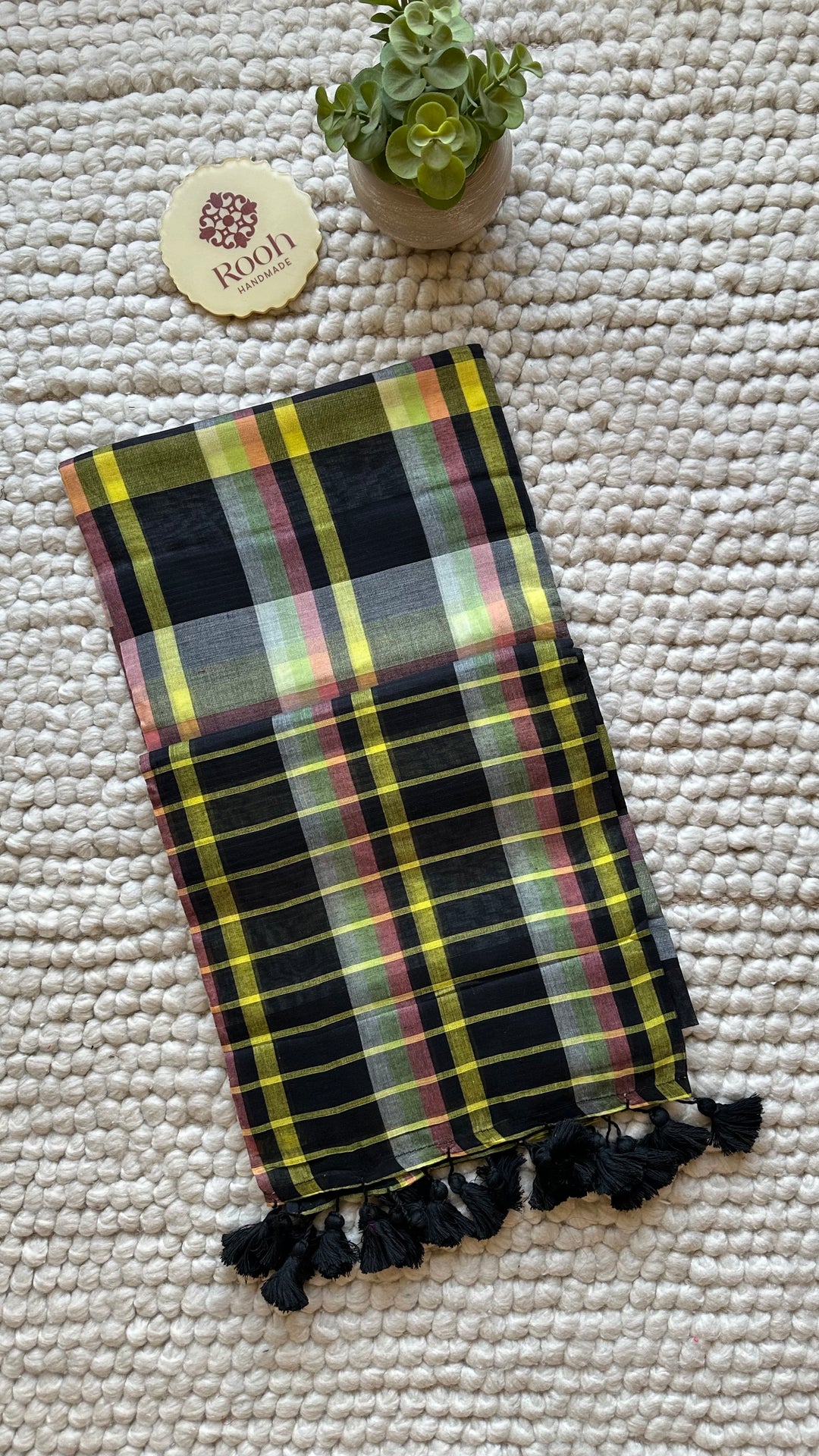 HANDWOVEN MULTICOLOUR CHECKERED MULMUL COTTON SAREE - 03 (DISPATCH TIME - 5 TO 7 DAYS)
