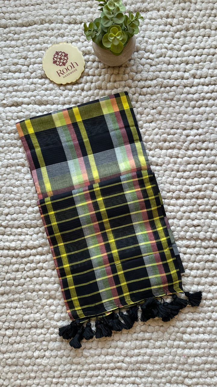 HANDWOVEN MULTICOLOUR CHECKERED MULMUL COTTON SAREE - 03 (DISPATCH TIME - 5 TO 7 DAYS)
