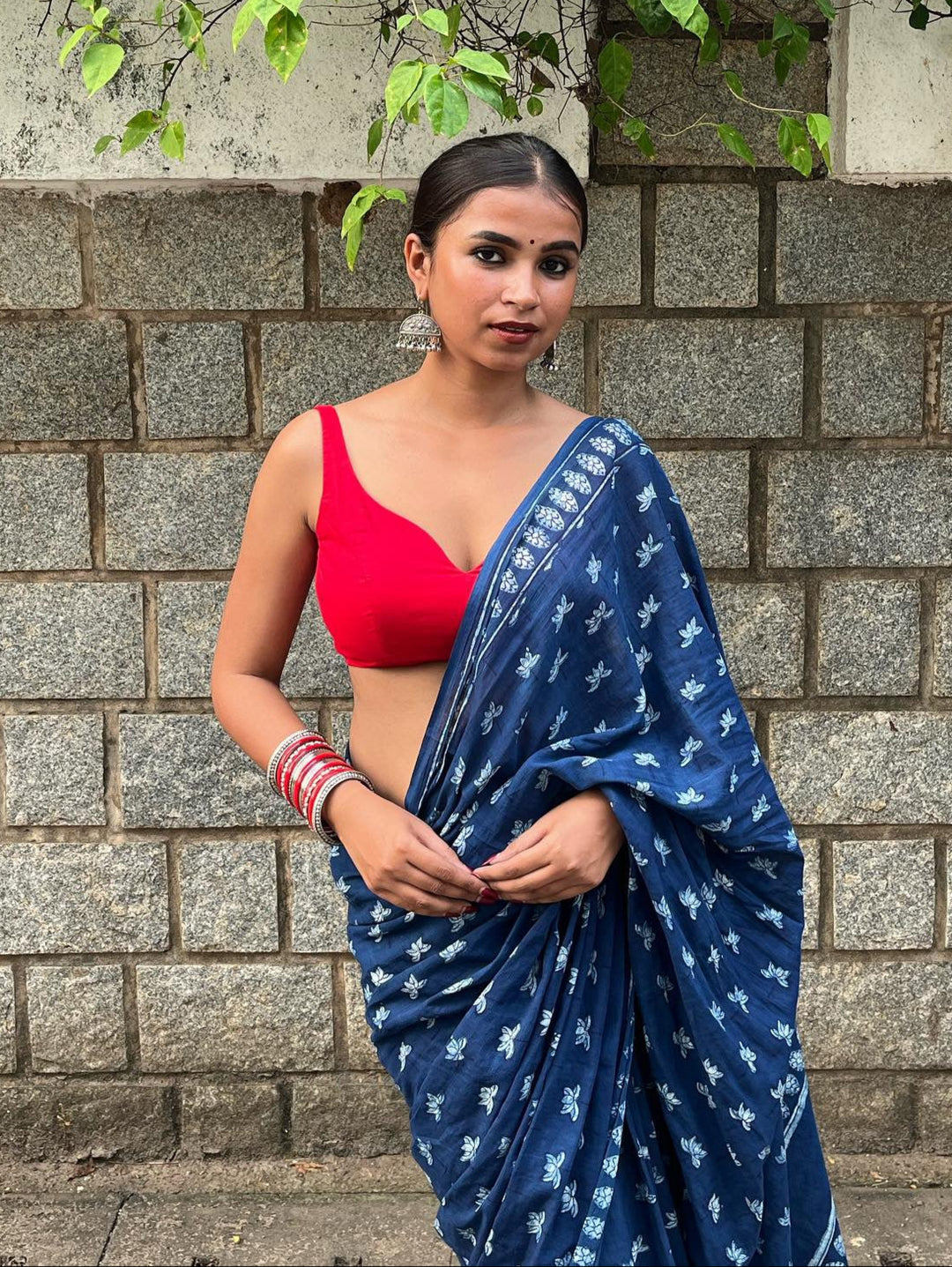 AKOLA INDIGO HAND BLOCK DABU PRINTED SOFT MULMUL COTTON SAREE- 006