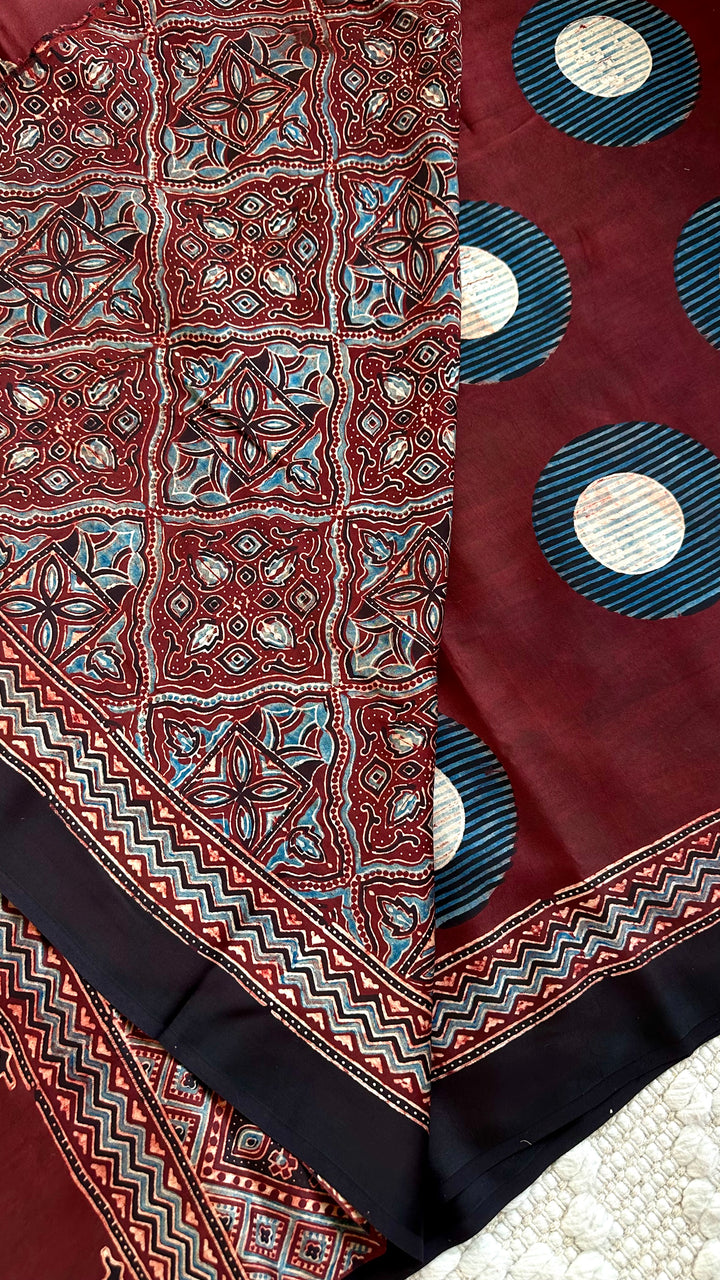 AARVI - PREMIUM AJRAKH HAND BLOCK PRINTED MODAL SILK SAREE