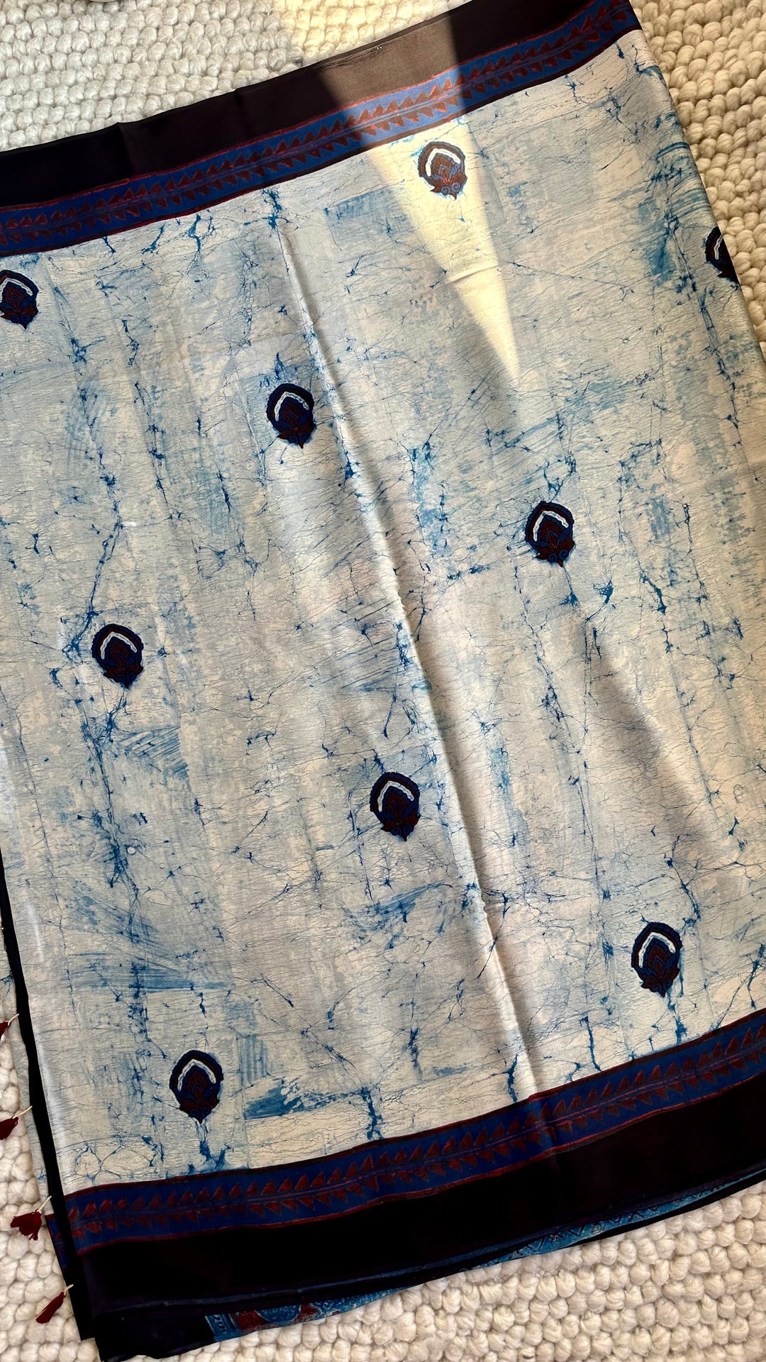 MARBLE INDIGO CHARMS  - AJRAKH HAND BLOCK PRINTED PREMIUM MODAL SILK SAREE