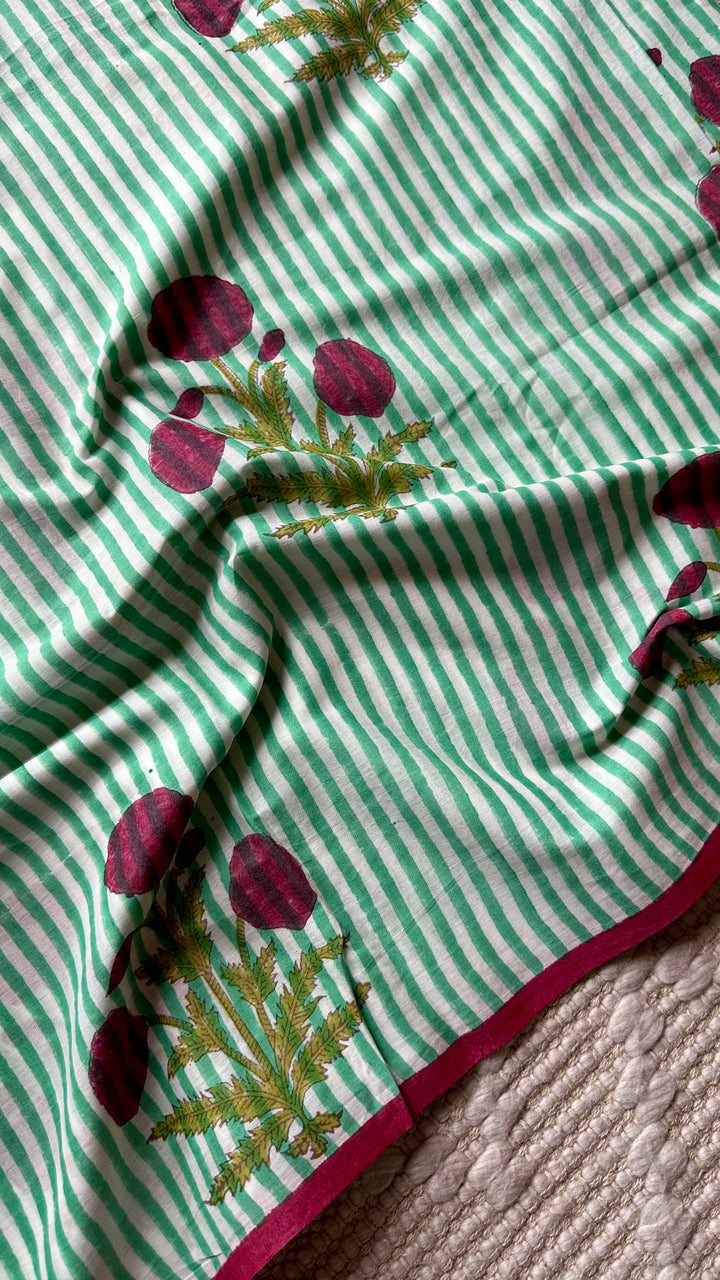 SANGANERI HAND BLOCK PRINTED SOFT MULMUL COTTON SAREE- 019