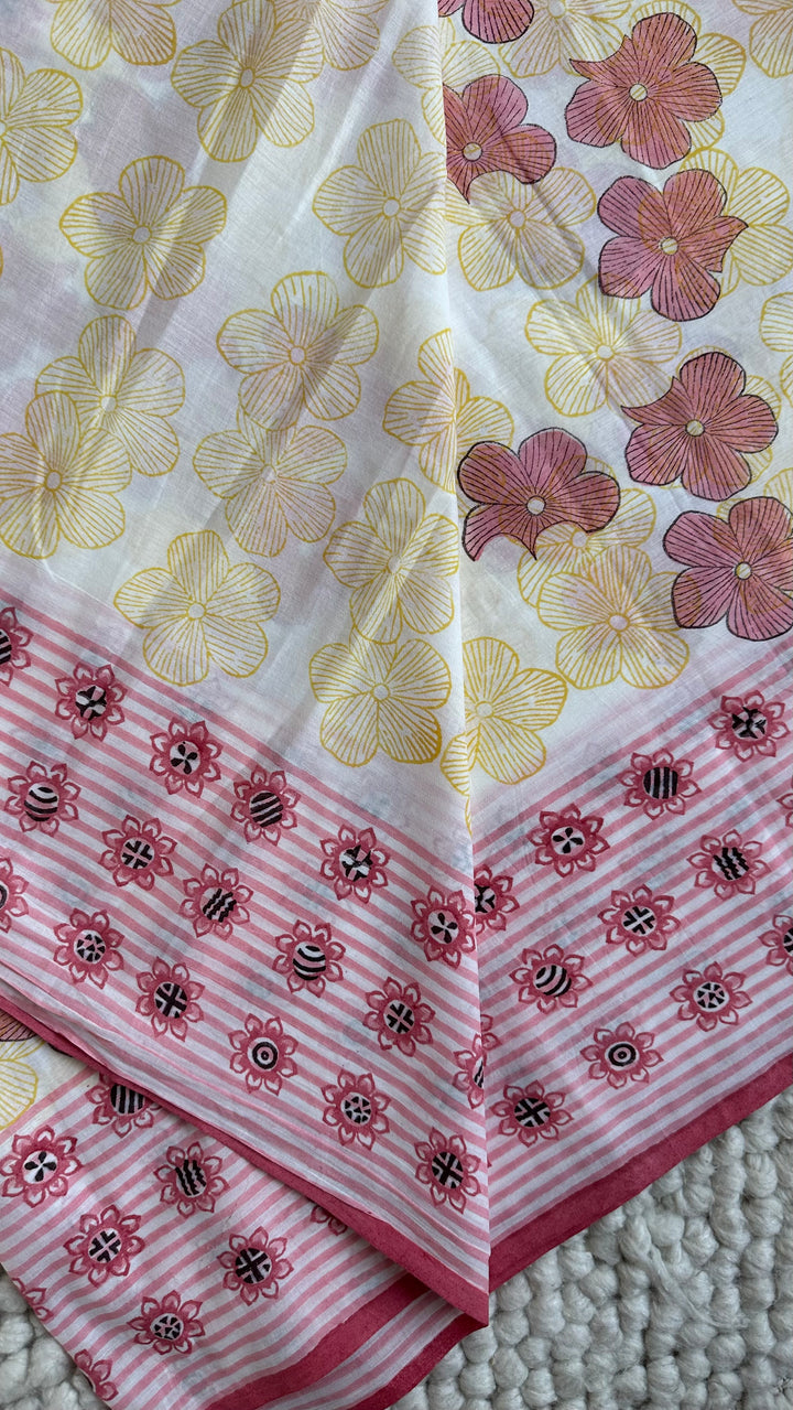 SANGANERI HAND BLOCK PRINTED SOFT COTTON SAREE- 025