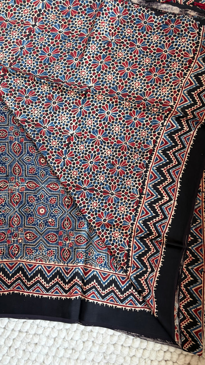 ROOH EXCLUSIVES- AJRAKH HAND BLOCK PRINTED PREMIUM MODAL SILK SAREE 09