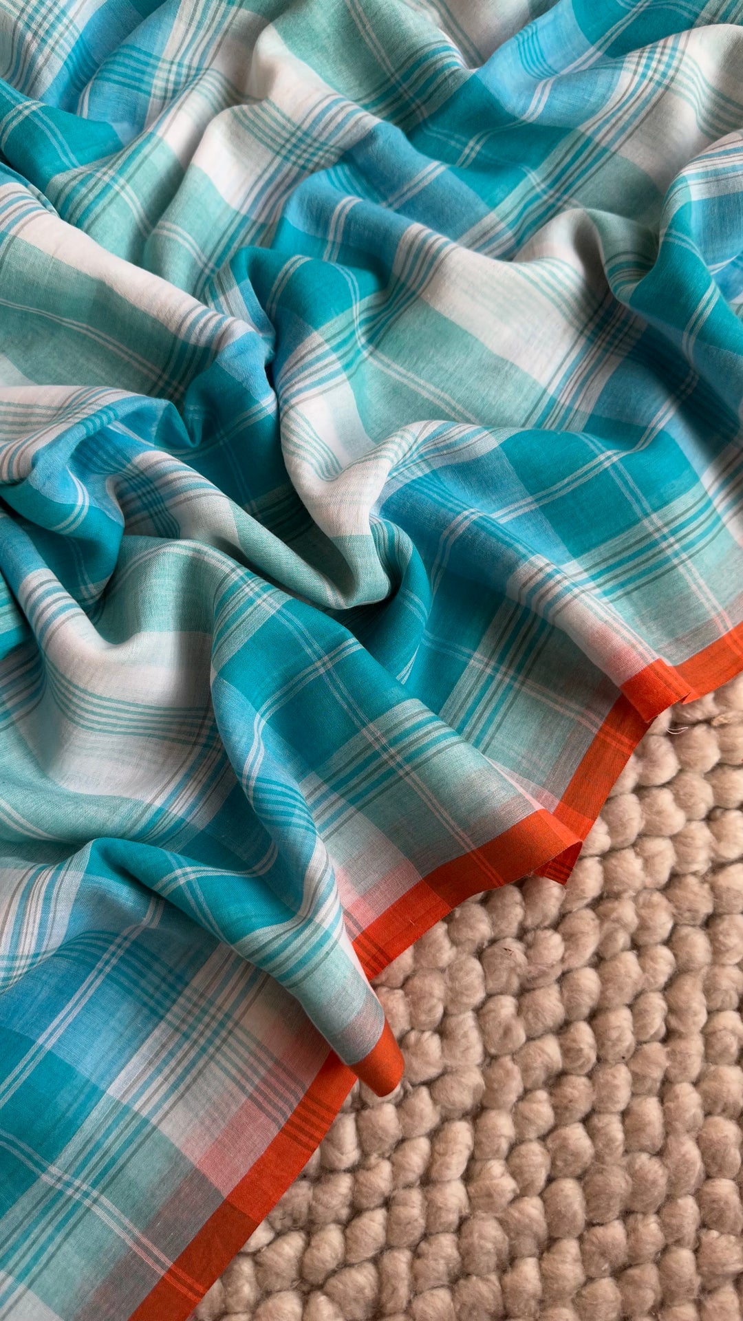 MULTICOLOUR CHECKS PURE SUPER SOFT MULMUL COTTON SAREE - 017